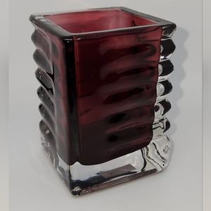 Cranberry/Clear Glass Bud Vase